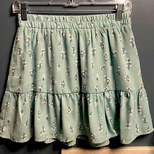 Francesca’s Mint Green Skirt with White Floral Print
